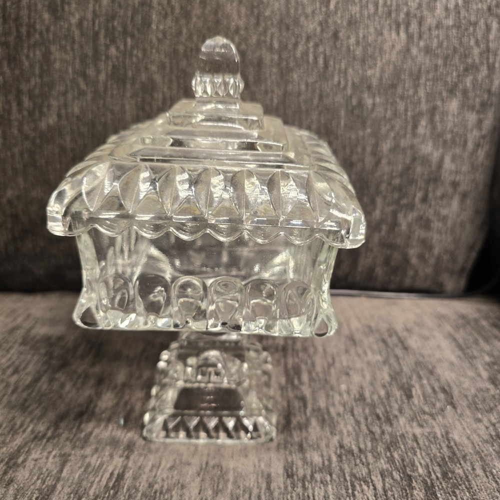 Vintage Clear Glass Wedding Box by Jeannette Covered Dish Square